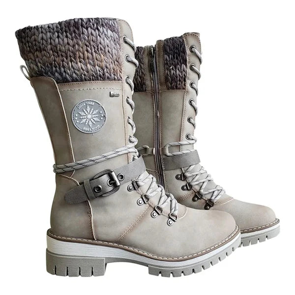 Bottes Hautes D'hiver Pour Femmes - Doublure Polaire épaisse - Talon Compensé 8.5 Cm - Lacets Arrière - Taille 35 à 43 - Cuir Suédé - Semelle Caoutchouc